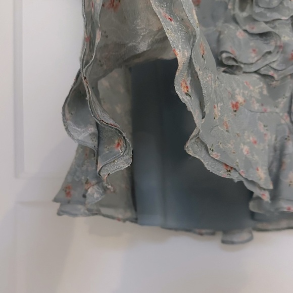 Rebecca Tayler Serra Floral Organza Ruffle Top Light Blue Silk Pattern - Picture 11 of 14